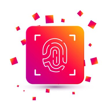 Beyaz parmak izi simgesi beyaz arkaplanda izole edildi. Kimlik uygulaması simgesi. Kimlik işareti. Kimliğe dokun. Kare renk düğmesi. Vektör.