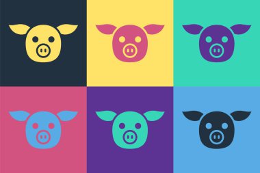 Pop Art Pig simgesi renk arkaplanında izole edildi. Hayvan sembolü. Vektör.