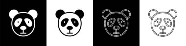 Siyah beyaz arkaplanda Şirin panda yüzü simgesini ayır. Hayvan sembolü. Vektör.