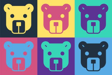 Pop Art Bear baş simgesi renk arkaplanında izole edildi. Vektör.