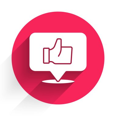 Beyaz El, uzun gölgeli bir ikon gibidir. Kırmızı daire düğmesi. Vektör.