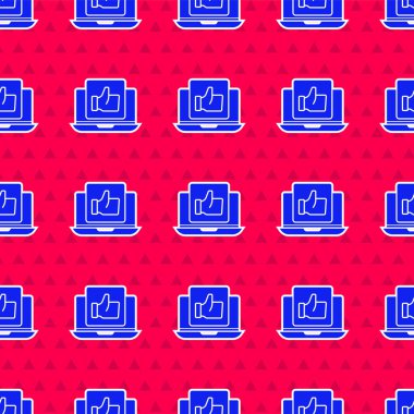 Mavi El, kırmızı arka planda izole edilmiş bir ikon gibi. Vektör.