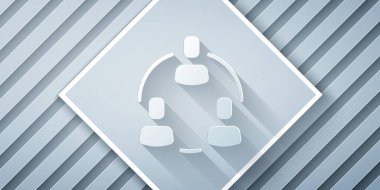 Kağıt kesme Proje takım simgesi gri arkaplanda izole edildi. İş analizi ve planlama, danışmanlık, takım çalışması, proje yönetimi. Kağıt sanatı tarzı. Vektör.