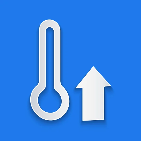 Papier Gesneden Meteorologie Thermometer Meten Pictogram Geïsoleerd Blauwe Achtergrond Thermometer — Stockvector