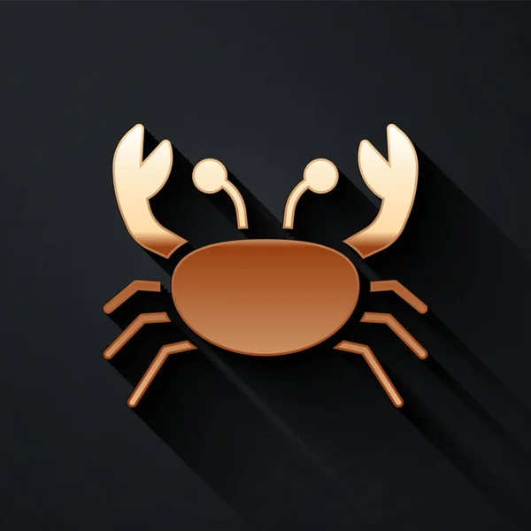 Gold Crab Pictogram Geïsoleerd Zwarte Achtergrond Lange Schaduw Stijl Vector — Stockvector