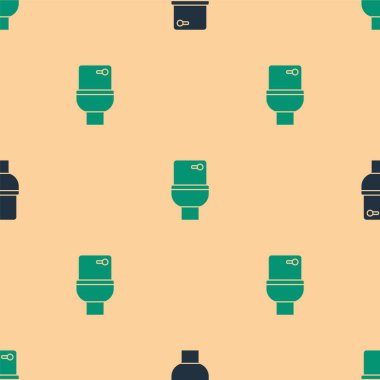 Yeşil ve siyah klozet ikonu bej arka planda izole edilmiş pürüzsüz desen. Vektör.