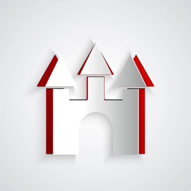 Kağıt kesiği Castle simgesi gri arkaplanda izole edildi. Kağıt sanatı tarzı. Vektör.