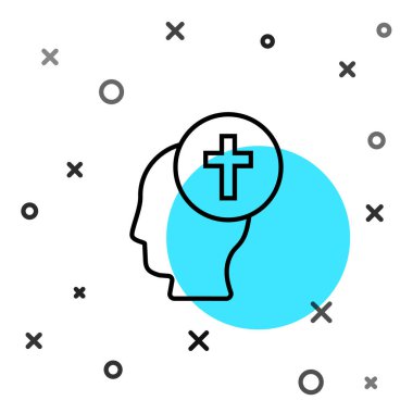 Siyah Çizgili Adam, beyaz arka planda izole edilmiş cenaze kederi simgesini mezarına gömdü. Üzüntü, üzüntü, keder, ölüm duygusu. Rastgele dinamik şekiller. Vektör.