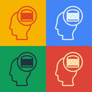 Pop Art Line Online sipariş ve fast food dağıtım ikonu renkli arka planda izole edildi. Vektör.