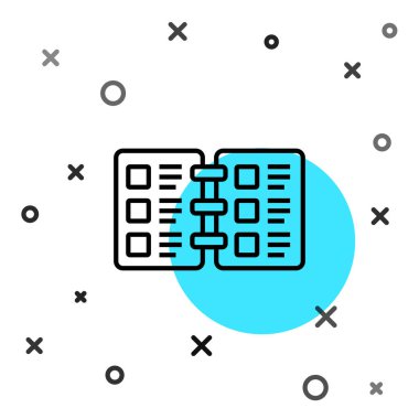 Siyah Hat Restoran Kafe menüsü simgesi beyaz arkaplanda izole edildi. Rastgele dinamik şekiller. Vektör.