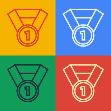 Pop Sanat Çizgisi Madalyası ikonu renk arkaplanında izole edildi. Kazanan sembol. Vektör.
