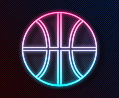 Parlayan neon çizgisi basketbol topu ikonu siyah arkaplanda izole edildi. Spor sembolü. Vektör.