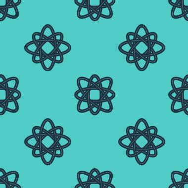 Siyah çizgi Atom simgesi yeşil arkaplanda pürüzsüz desen izole etti. Bilimin, eğitimin, nükleer fiziğin, bilimsel araştırmaların sembolü. Vektör.