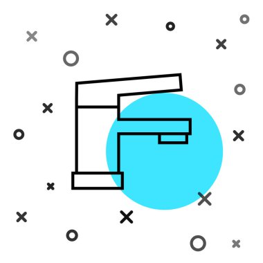 Siyah çizgi su musluğu simgesi beyaz arkaplanda izole edildi. Rastgele dinamik şekiller. Vektör.