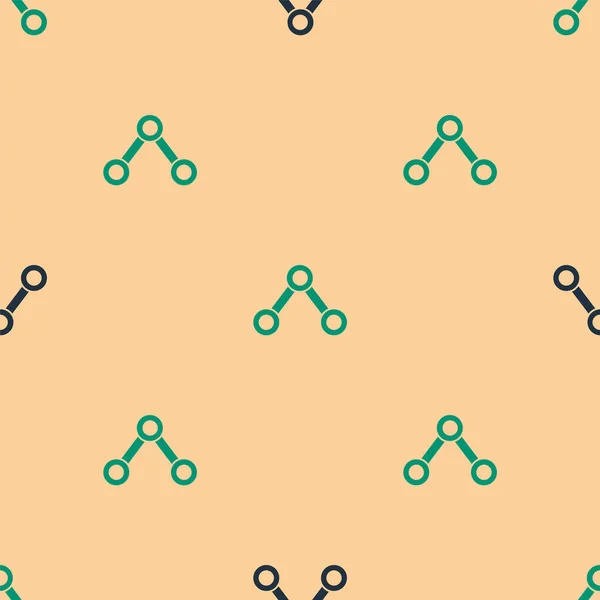 Green and black Molecule icon isolated seamless pattern on beige background. Structure of molecules in chemistry, science teachers innovative educational poster.  Vector.