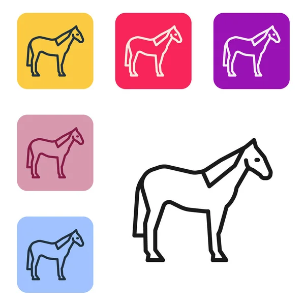 Icono Caballo Línea Negra Aislado Sobre Fondo Blanco Símbolo Animal — Vector de stock