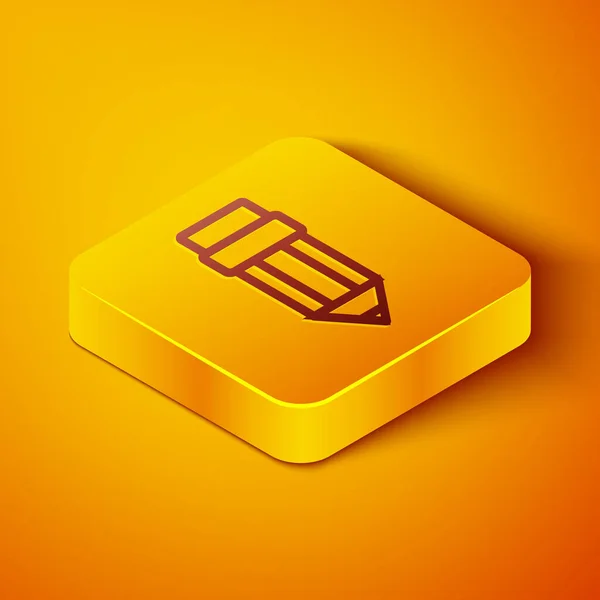 Isometric Line Pencil Eraser Icon Isolated Orange Background Drawing Educational — Stock Vector