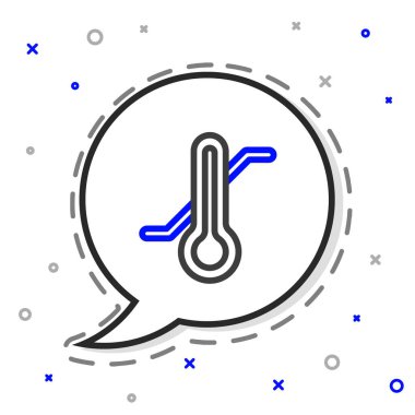 Meteoroloji çizgisi termometresi beyaz arkaplanda izole edilmiş ikonu ölçüyor. Termometre termometresi sıcak ya da soğuk hava gösteriyor. Renkli taslak konsepti. Vektör.