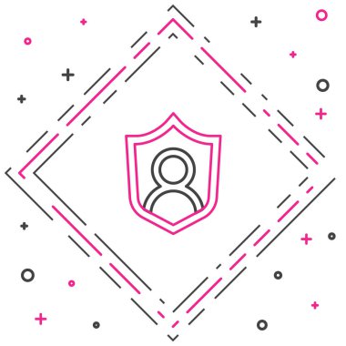 Satır Kullanıcı koruma simgesi beyaz arkaplanda izole edildi. Güvenli kullanıcı girişi, şifre koruması, kişisel veri koruması, kimlik doğrulaması. Renkli taslak konsepti. Vektör.