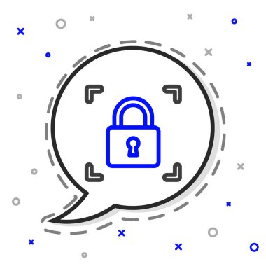 Beyaz arkaplanda kilit simgesi izole edilmiş çizgi parmak izi. Kimlik uygulaması simgesi. Kimlik işareti. Kimliğe dokun. Renkli taslak konsepti. Vektör.