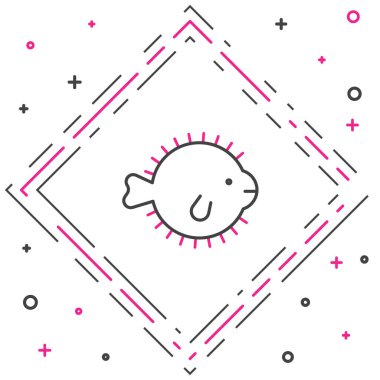 Kirpi balığı simgesi beyaz arkaplanda izole edildi. Fugu balığı Japon kirpi balığı. Renkli taslak konsepti. Vektör.