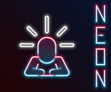 Parlayan neon hattı depresyon ve hüsran simgesi siyah arkaplanda izole edildi. Depresif ruh hali olan bir adam. Akıl sağlığı sorunları. Renkli taslak konsepti. Vektör.