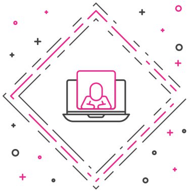 Çevrimiçi psikolojik danışmanlık mesafesi simgesi beyaz arkaplanda izole edildi. Psikoterapi, psikolojik yardım, online psikiyatrist danışmanlığı. Renkli taslak konsepti. Vektör.