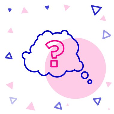 Beyaz arkaplanda satır işareti simgesi izole edildi. SSS işareti. Dosyaları kopyala, konuşma balonu ve grafiğini çıkar. Renkli taslak konsepti. Vektör.