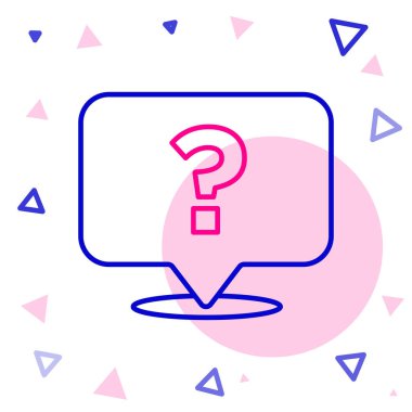 Beyaz arkaplanda satır işareti simgesi izole edildi. SSS işareti. Dosyaları kopyala, konuşma balonu ve grafiğini çıkar. Renkli taslak konsepti. Vektör.