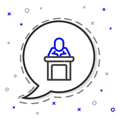 Satır Sözcüsü simgesi beyaz arkaplanda izole edildi. Ben Tribün 'den hatip. Halka açık konuşma. Kürsüde biri var. Renkli taslak konsepti. Vektör.