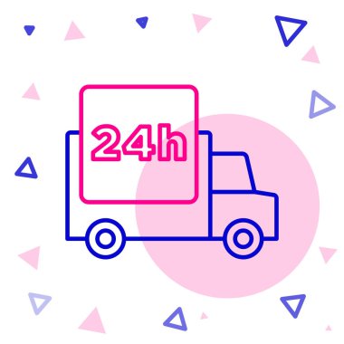 Beyaz arka planda izole edilmiş araç ikonu ile 24 saat hızlı servis. Renkli taslak konsepti. Vektör.