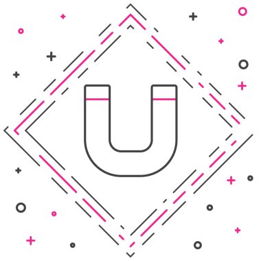 Beyaz arkaplanda çizgi mıknatısı simgesi izole edildi. At nalı mıknatısı, manyetizma, manyetizma, çekim. Renkli taslak konsepti. Vektör.