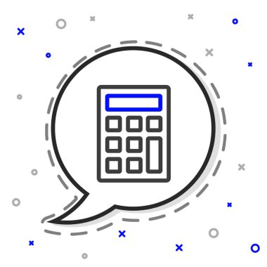 Satır Hesap Makinesi simgesi beyaz arkaplanda izole edildi. Muhasebe sembolü. İş hesaplamaları matematik eğitimi ve finans. Renkli taslak konsepti. Vektör.