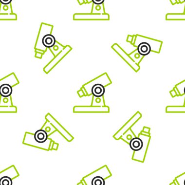 Çizgi mikroskobu simgesi beyaz arkaplanda izole edilmiş. Kimya, ilaç aleti, mikrobiyoloji büyütme aracı. Vektör.