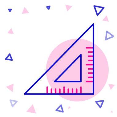 Çizgi üçgen cetvel simgesi beyaz arkaplanda izole edildi. Düz sembol. Geometrik sembol. Renkli taslak konsepti. Vektör.