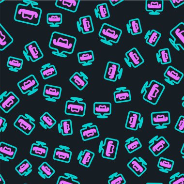 Çizgi konumu kovboy ikonu siyah arka planda izole edilmiş kusursuz desen. Vektör.