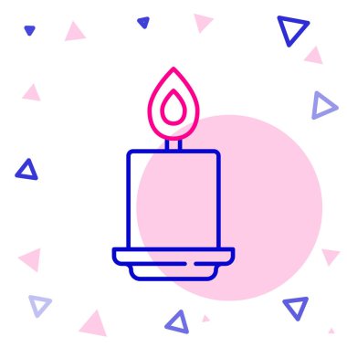 Satır Yanan mum simgesi beyaz arkaplanda izole edildi. Silindirik aromatik mum çubuğu ve yanan ateş. Mutlu Cadılar Bayramı Partisi. Renkli taslak konsepti. Vektör.