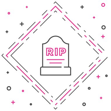 Üzerinde RIP yazılı çizgi Tombstone simgesi beyaz arkaplanda izole edilmiş. Mezar ikonu. Renkli taslak konsepti. Vektör.