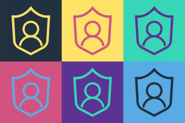 Pop Art Kullanıcı koruma simgesi renk arkaplanında izole edildi. Güvenli kullanıcı girişi, şifre koruması, kişisel veri koruması, kimlik doğrulaması. Vektör.