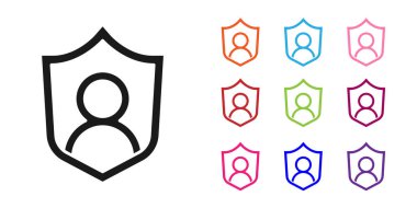 Siyah Kullanıcı koruma simgesi beyaz arkaplanda izole edildi. Güvenli kullanıcı girişi, şifre koruması, kişisel veri koruması, kimlik doğrulaması. Simgeleri renklendirin. Vektör.