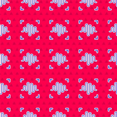 Mavi Ses tanımlama simgesi kırmızı arkaplanda izole edilmiş. Kimlik tanıma için ses biyometrik kimlik doğrulaması. Siber güvenlik. Vektör.