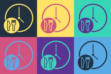 Pop Art, saat başı dağıtım simgesi renk arkaplanında izole edildi. Vektör.