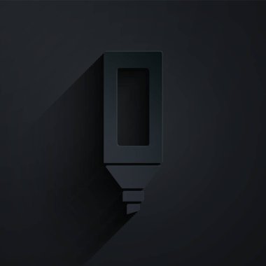 Kağıt kesiği İşaretleyici simgesi siyah arkaplanda izole edildi. Kağıt sanatı tarzı. Vektör.