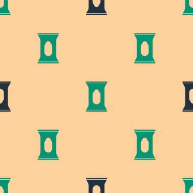 Yeşil ve siyah ıslak mendil simgesi bej arka planda izole edilmiş pürüzsüz desen. Vektör.