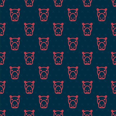 Kırmızı çizgi Hippo ya da Hippopotam simgesi siyah arkaplanda izole edilmiş. Hayvan sembolü. Vektör.