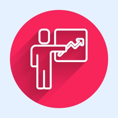 İdari simgelerden oluşan bir ekibin beyaz çizgi lideri uzun gölgeli izole edilmiş. Kırmızı daire düğmesi. Vektör.