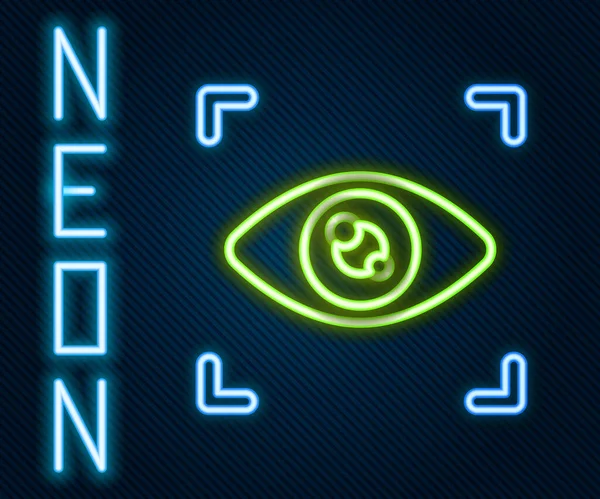 Gloeiende Neon Lijn Eye Scan Icoon Geïsoleerd Zwarte Achtergrond Scan — Stockvector