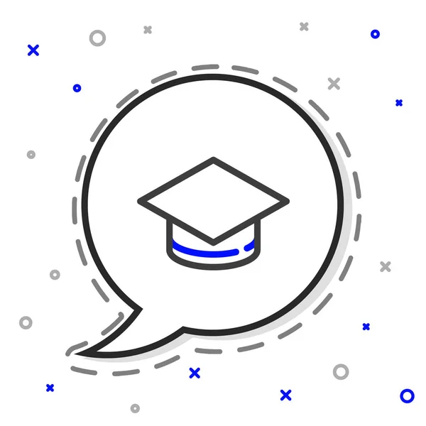 Line Graduation Sapka Ikon Elszigetelt Fehér Alapon Diplomaosztó Kalap Bojtos — Stock Vector