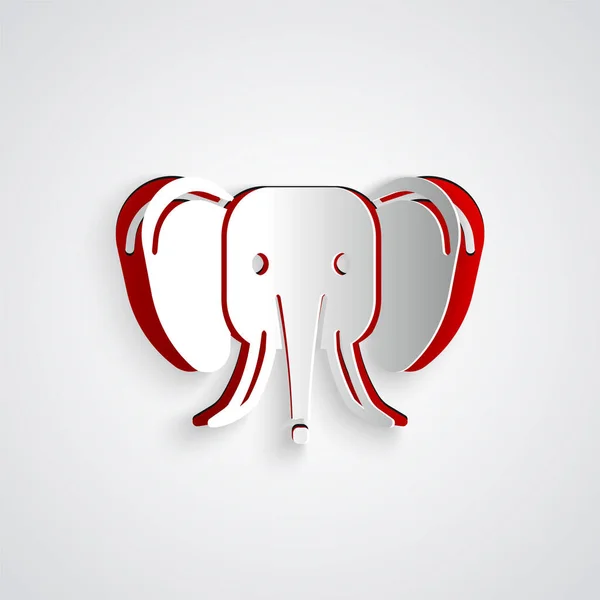 Papier Découpé Icône Éléphant Isolé Sur Fond Gris Style Art — Image vectorielle