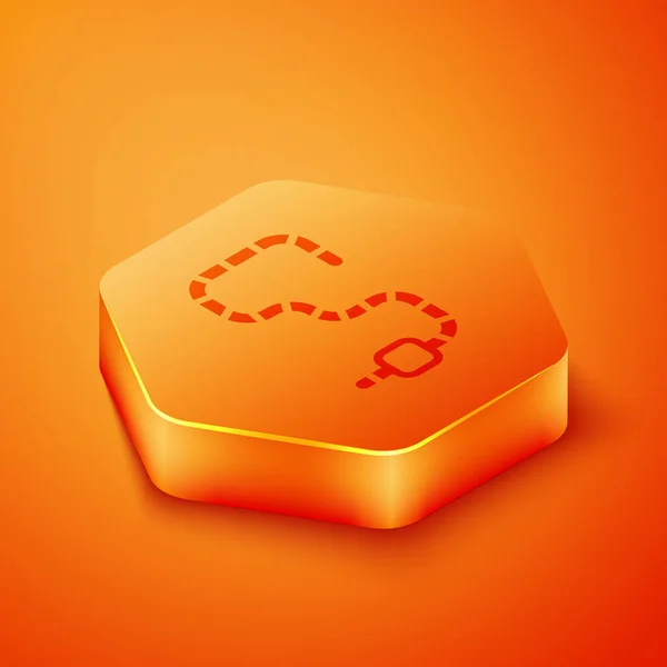 Isometrisches Wurmsymbol Isoliert Auf Orangefarbenem Hintergrund Angeln Orangefarbener Sechskantknopf Vektor — Stockvektor